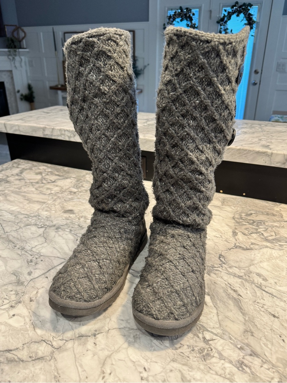 UGG Lattice Cardy Knit Gray Cuffable Tall Winter Boots